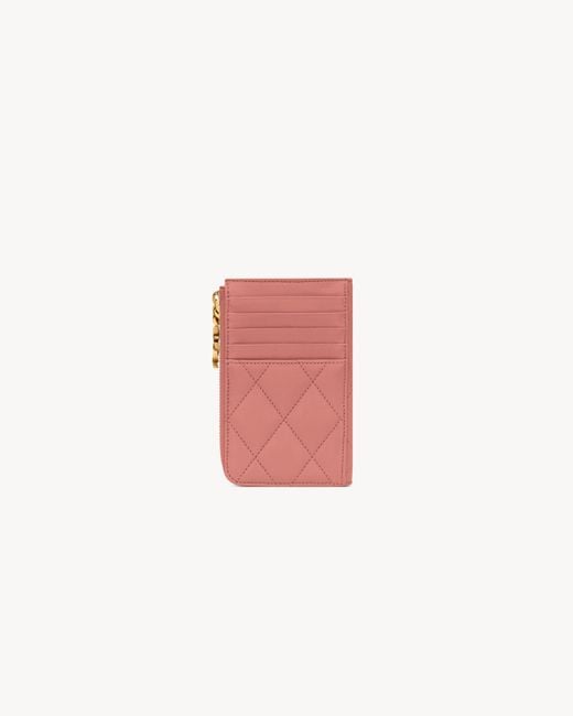 Saint Laurent Pink Cassandre Bijou Zip Card Holder