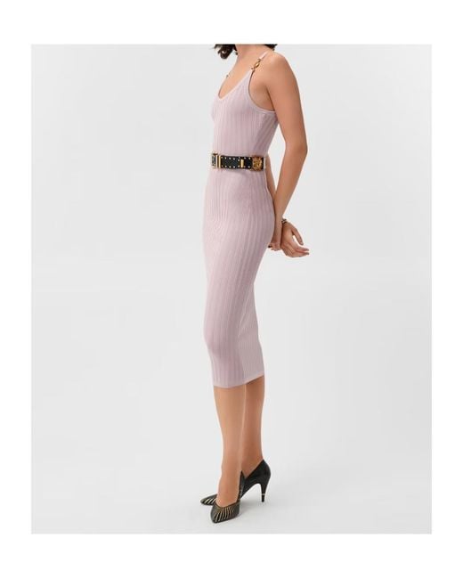 Versace Purple Medusa-Detail Ribbed Knitted Dress