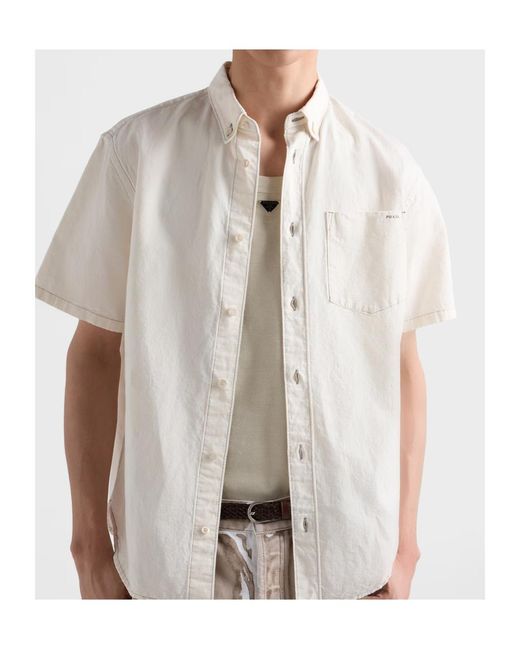 Prada White Short-Sleeved Chambray Shirt for men