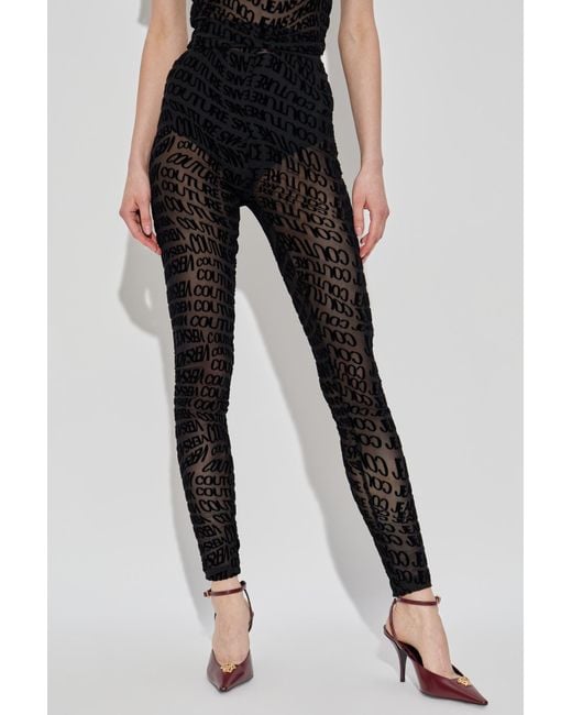 Versace Jeans Black Couture Monogrammed Velvety Finish Leggings