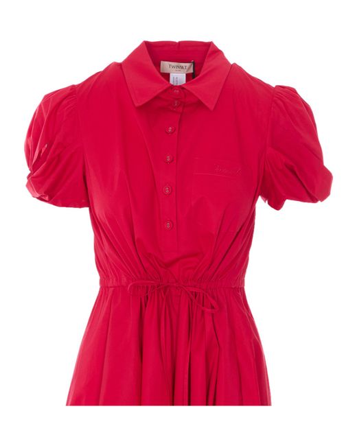 Twinset Red Drawstring Shirt Dress