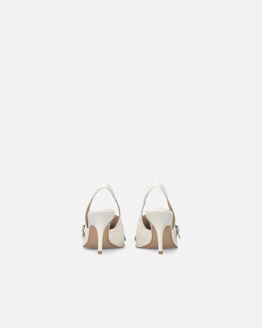 Pinko White Slingback Fringed-Detail Pumps