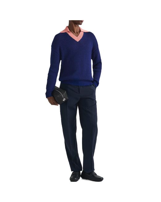 Fendi Blue V-Neck Knit Sweater for men