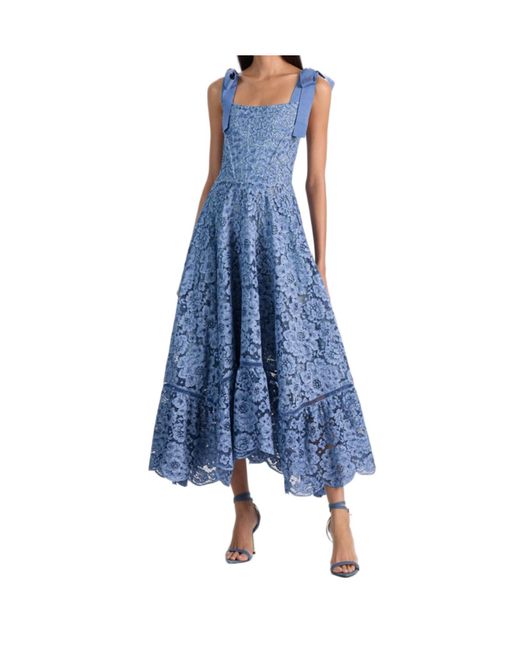 Alice + Olivia Blue Rosalee Lace Bustier Dress