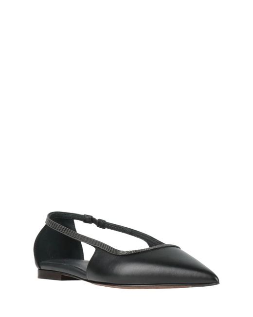 Brunello Cucinelli Black Leather Pointed-Toe Ballet Flats