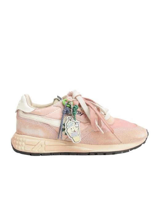 Autry Pink Reelwind Super Vintage Lace-Up Sneakers
