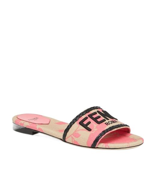 Fendi Pink Canvas Slides