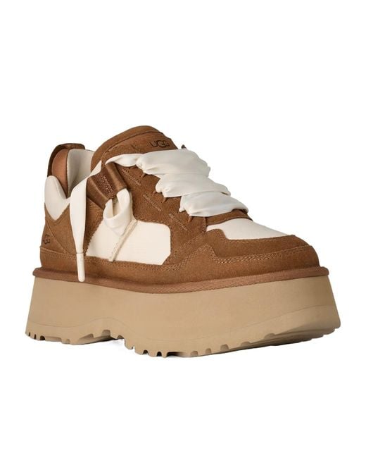 Ugg Brown Astromel Logo Debossed Lace-Up Sneakers