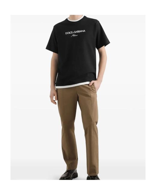 Dolce & Gabbana Black Logo Embroidered Crewneck T-Shirt for men