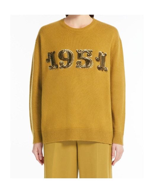 Max Mara Yellow Plata Logo Embellished Crewneck Jumper