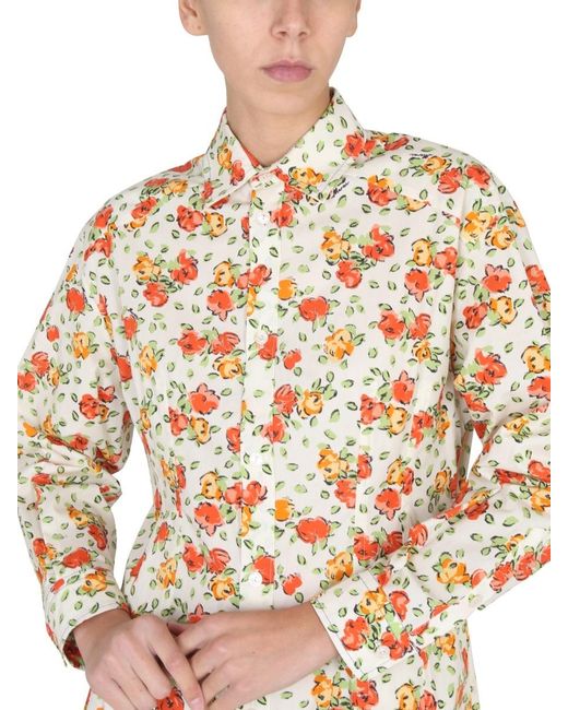 Marni White Floral Patterned Shirt Dress