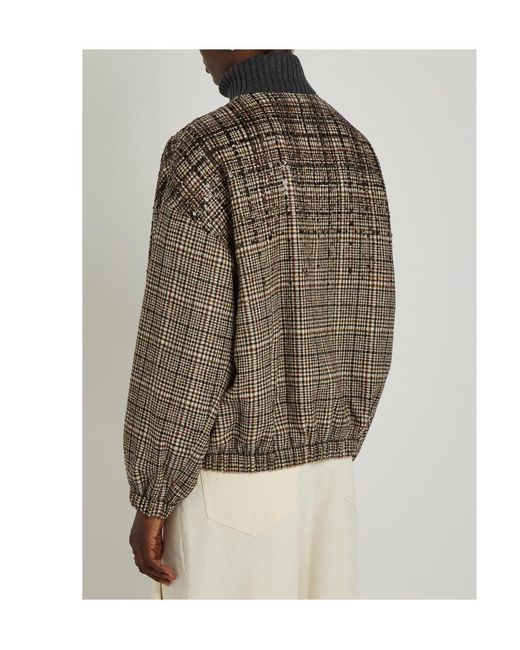 Brunello Cucinelli Brown Padded Houndstooth Alpaca-Blend Bomber Jacket