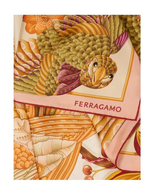 Ferragamo Metallic Ferragamo Parrots Print Scarf