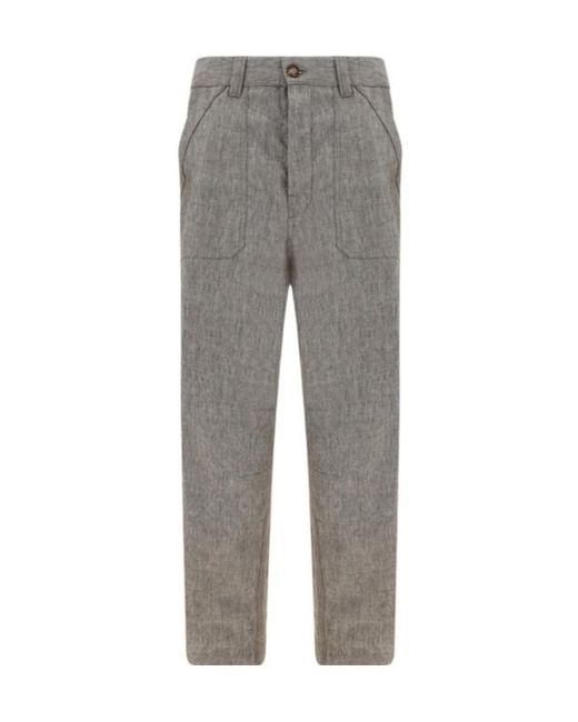 Brunello Cucinelli Gray Linen Trousers for men