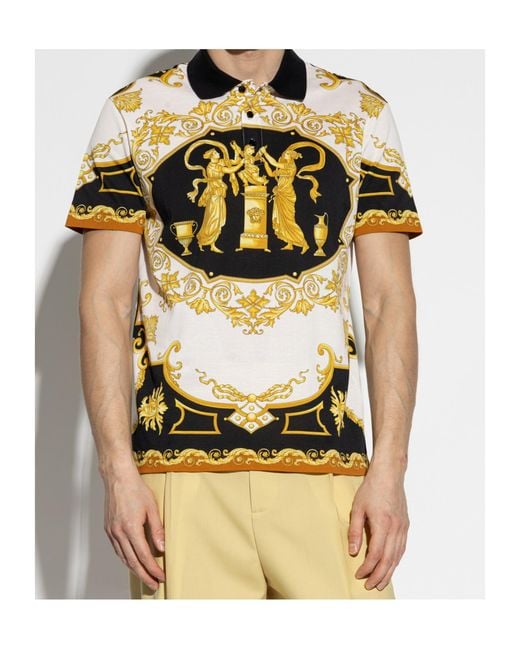 Versace Metallic Polo Shirt With "Hall Of Heroes" Print for men