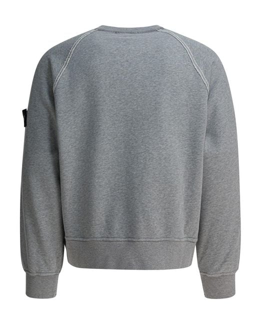 Stone Island Gray Logo Patch Crewneck Sweatshirt for men