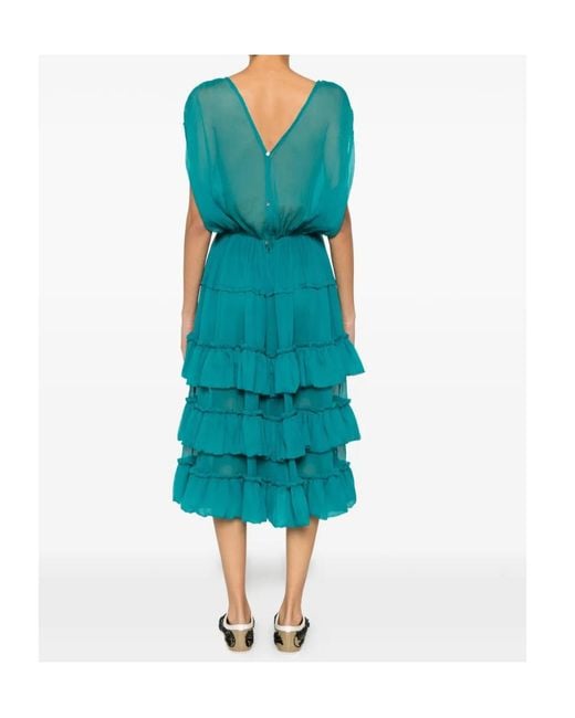 Dries Van Noten Blue Ruffled Midi Dress