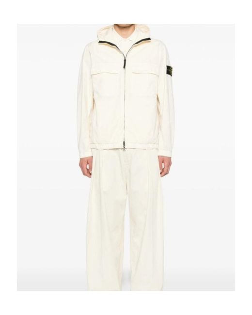 Stone Island White Zip-Up Hooded Jacket for men