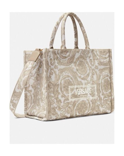 Versace Natural Athena Logo Embroidered Tote Bag