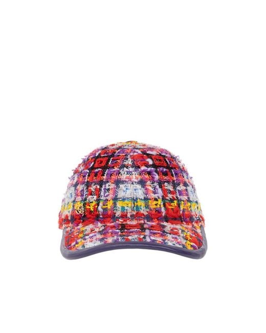 Gucci Red Checked Tweed Baseball Cap
