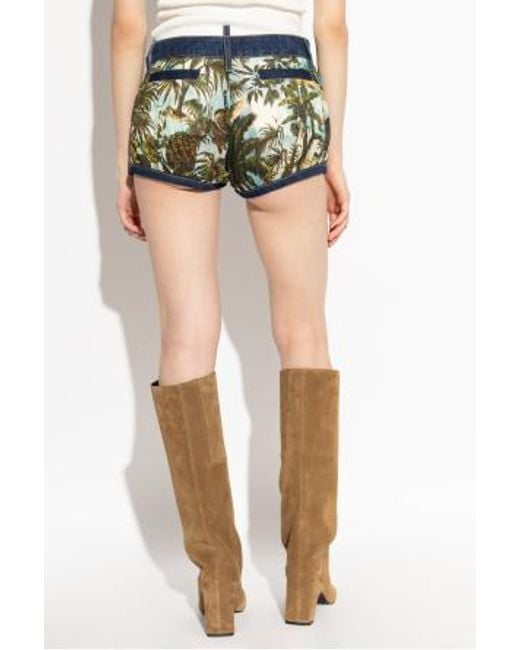 DSquared² Green Pattern-Printed Shorts