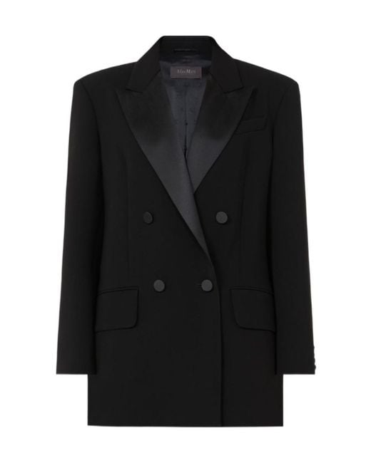 Max Mara Black Double-Breasted Lightweight Cady Blazer