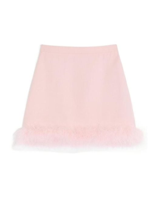 Valentino Pink Short Crepe Couture Skirt With Feathers