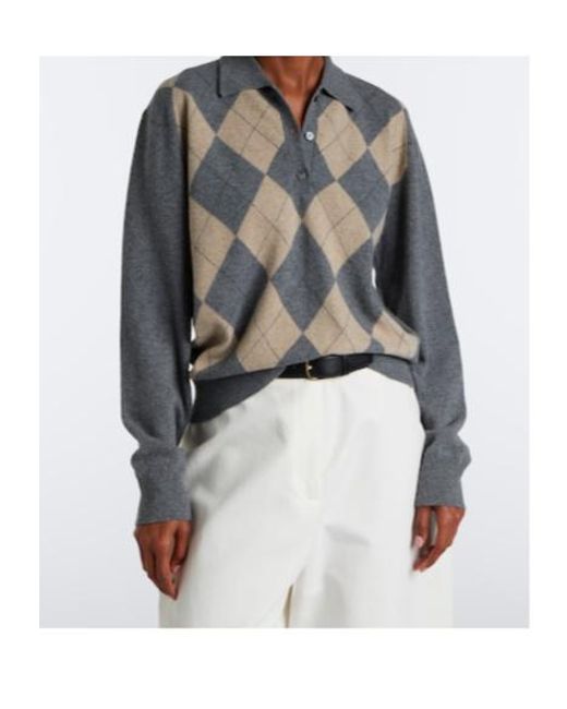 Rohe Gray Argyle Wool-Blend Polo Sweater