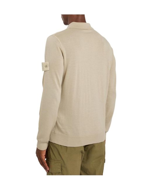 Stone Island White Solid Colour Wool Polo Top for men