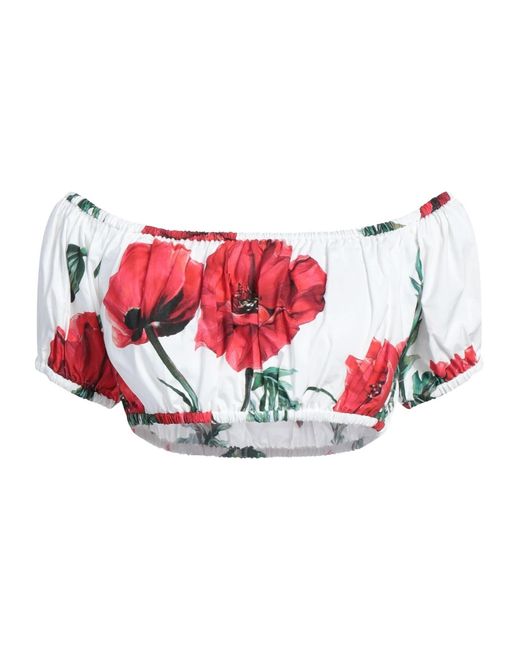 Dolce & Gabbana White Floral Off-The-Shoulder Short Sleeve Top