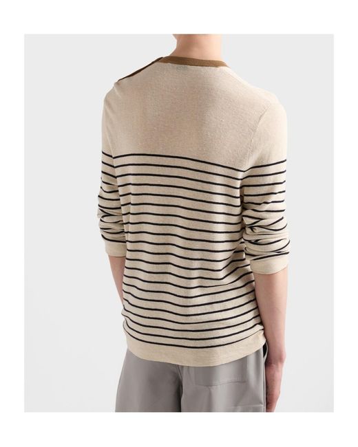 Prada White Crewneck Striped Jumper for men