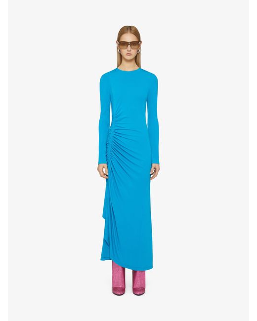 Givenchy Blue Draped Long-Sleeved Dress