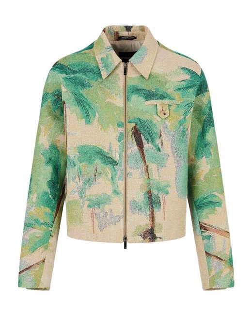 Emporio Armani Green Printed Casual Jacket for men