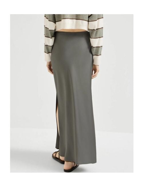 Brunello Cucinelli Gray Slit Detailed Maxi Skirt