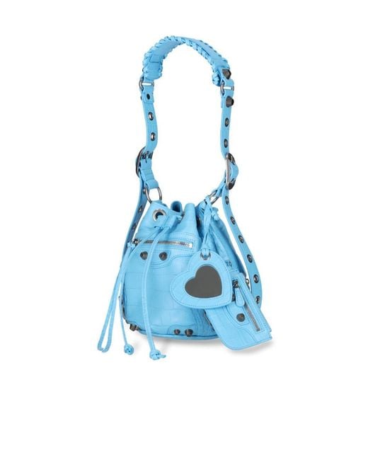 Balenciaga Blue Le Cagole Xs Embossed Bucket Bag