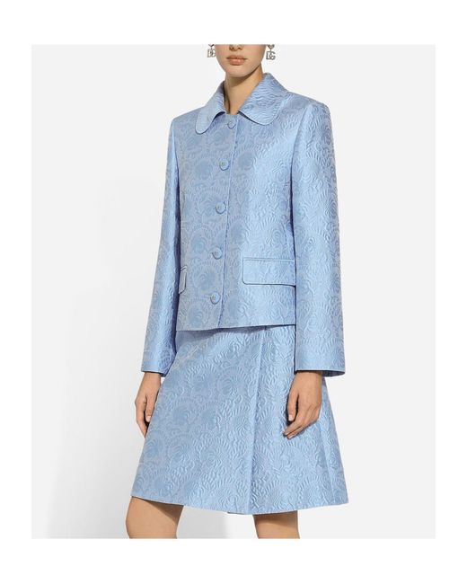 Dolce & Gabbana Blue Jacquard Buttoned Jacket