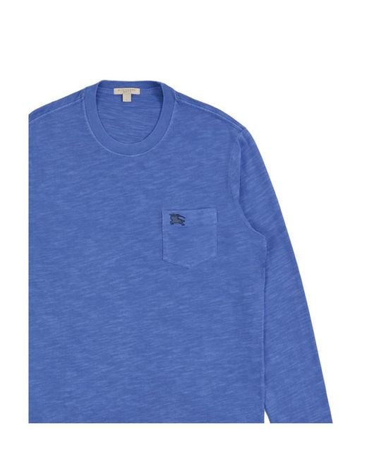 Burberry Blue Logo Round Collar Long-Sleeved T-Shirt for men