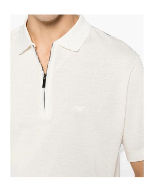 Emporio Armani White Quarter-Zip Logo-Patch Polo Shirt for men