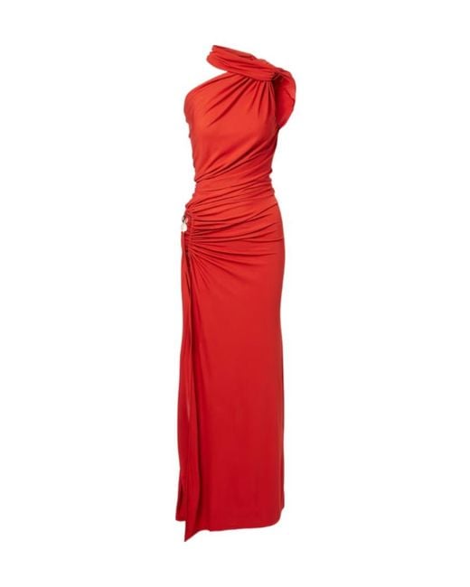 Christopher Esber Red Cutout Draped One-Shoulder Gown