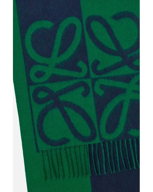 Loewe Green Anagram-Detail Fringed-Hem Scarf