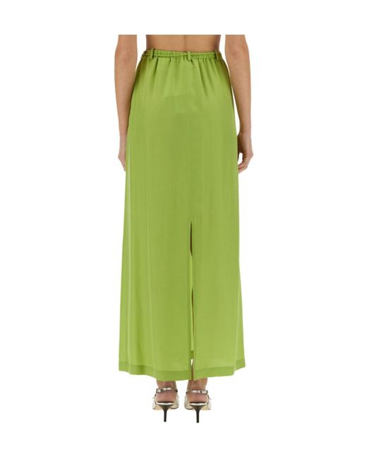 Alysi Green Slit-Detailed Drawstring Maxi Skirt