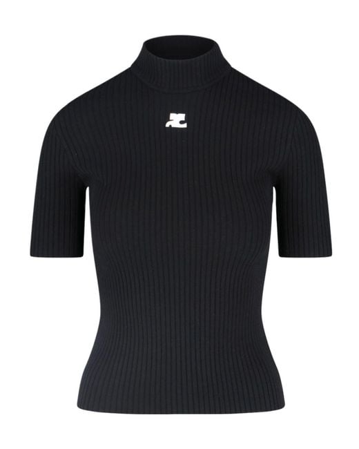 Courreges Black Courrèges Reedition Short-Sleeved Ribbed Jumper