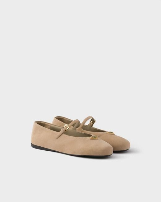 Prada Natural Suede Ballerinas