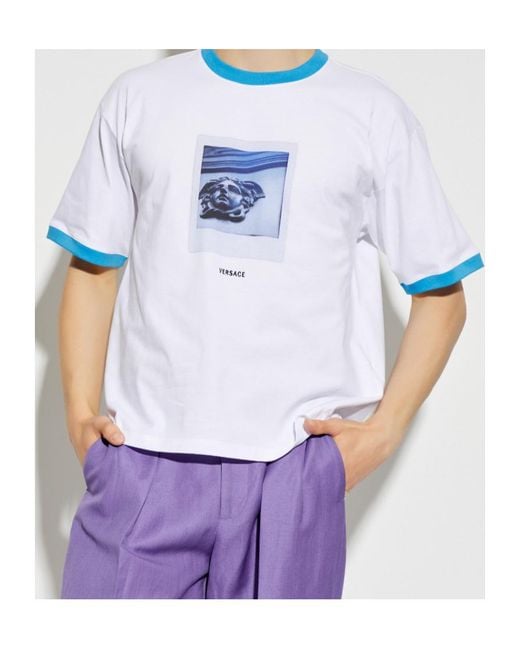 Versace Blue Medusa Printed Crewneck T-Shirt for men