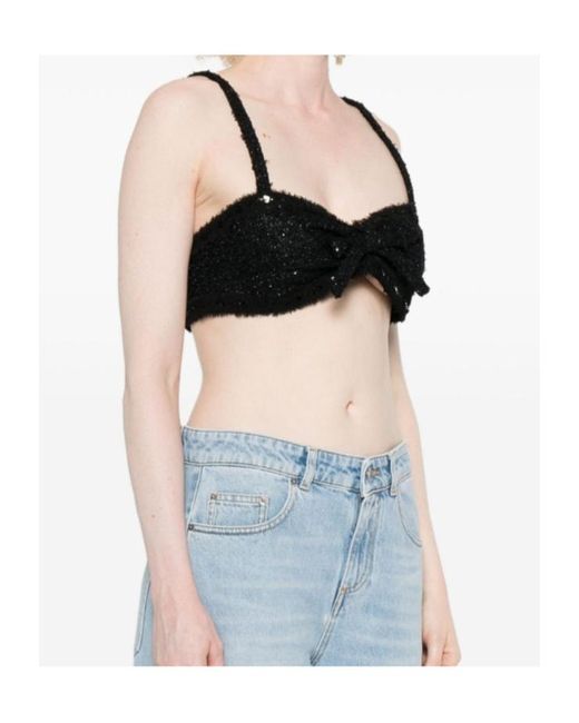 Alessandra Rich Black Sequin-Embellished Bow Top