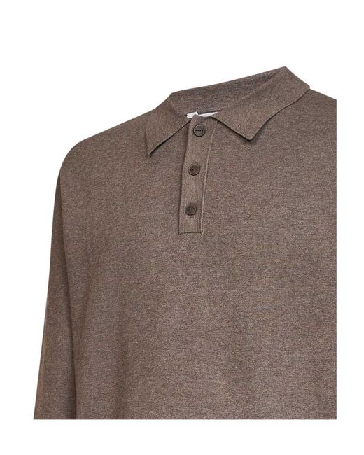Hevò Brown Margrande Button-Polo Knitted Sweater for men
