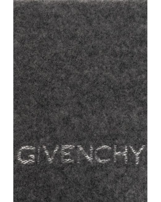 Givenchy Gray Logo Knit Intarsia-Knitfringed Scarf