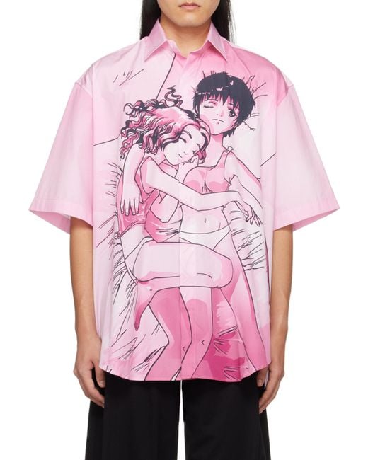 Vetements Pink Graphic-Print Cotton Shirt for men