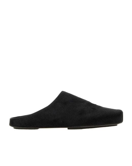 Uma Wang Black Calf Hair Slippers