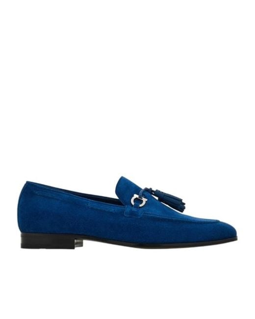 Ferragamo Blue Tassel Loafer Shoes for men